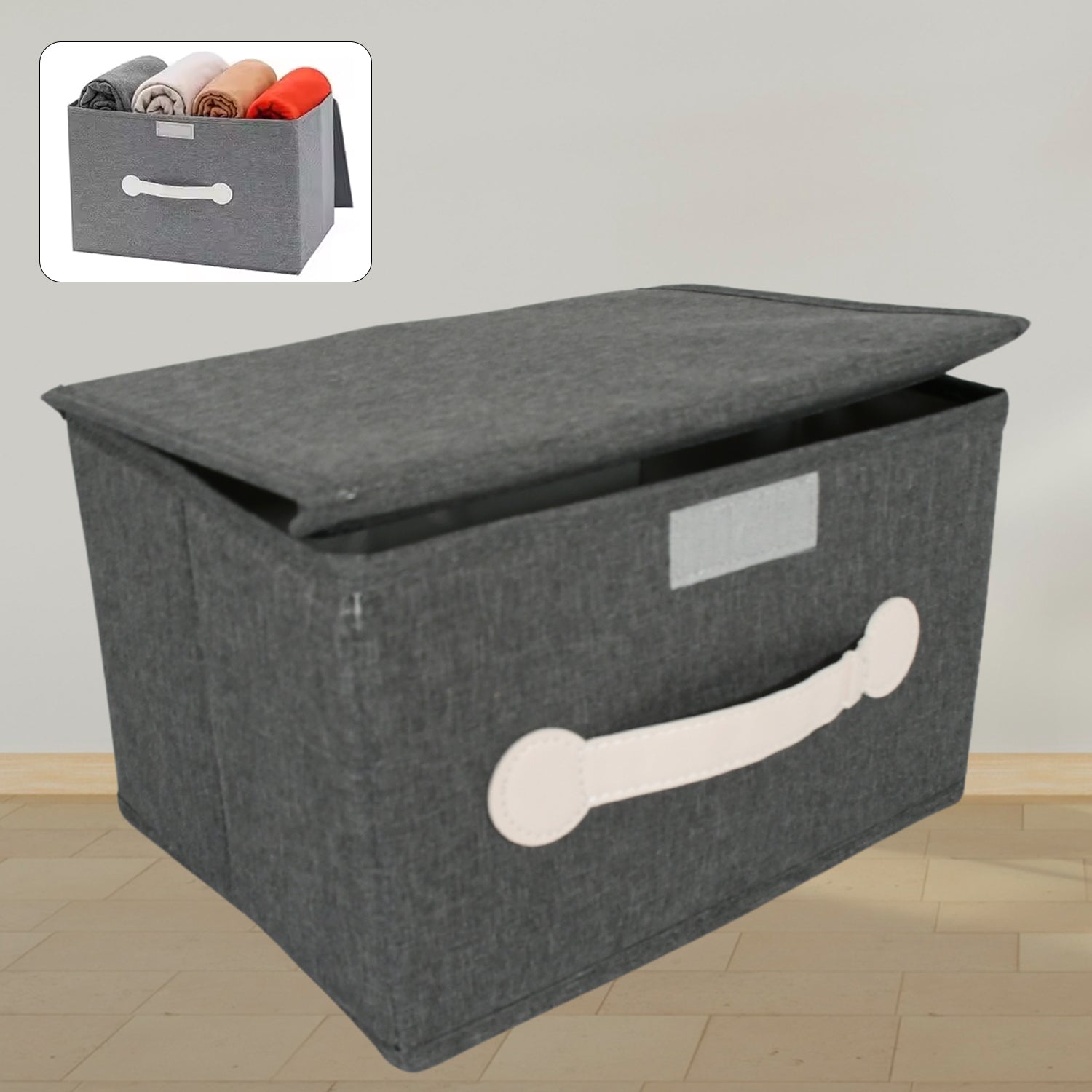 Small Foldable Storage Box With Lid And Handles, Cotton And Linen Storage Bins And Baskets Organizer For Nursery, Closet, Bedroom, Home (28×20×16 Cm / 1 pc) Small Foldable Storage Box With Lid And Handles, Cotton And Linen Storage Bins And Baskets Organizer For Nursery, Closet, Bedroom, Home (28×20×16 Cm / 1 pc)